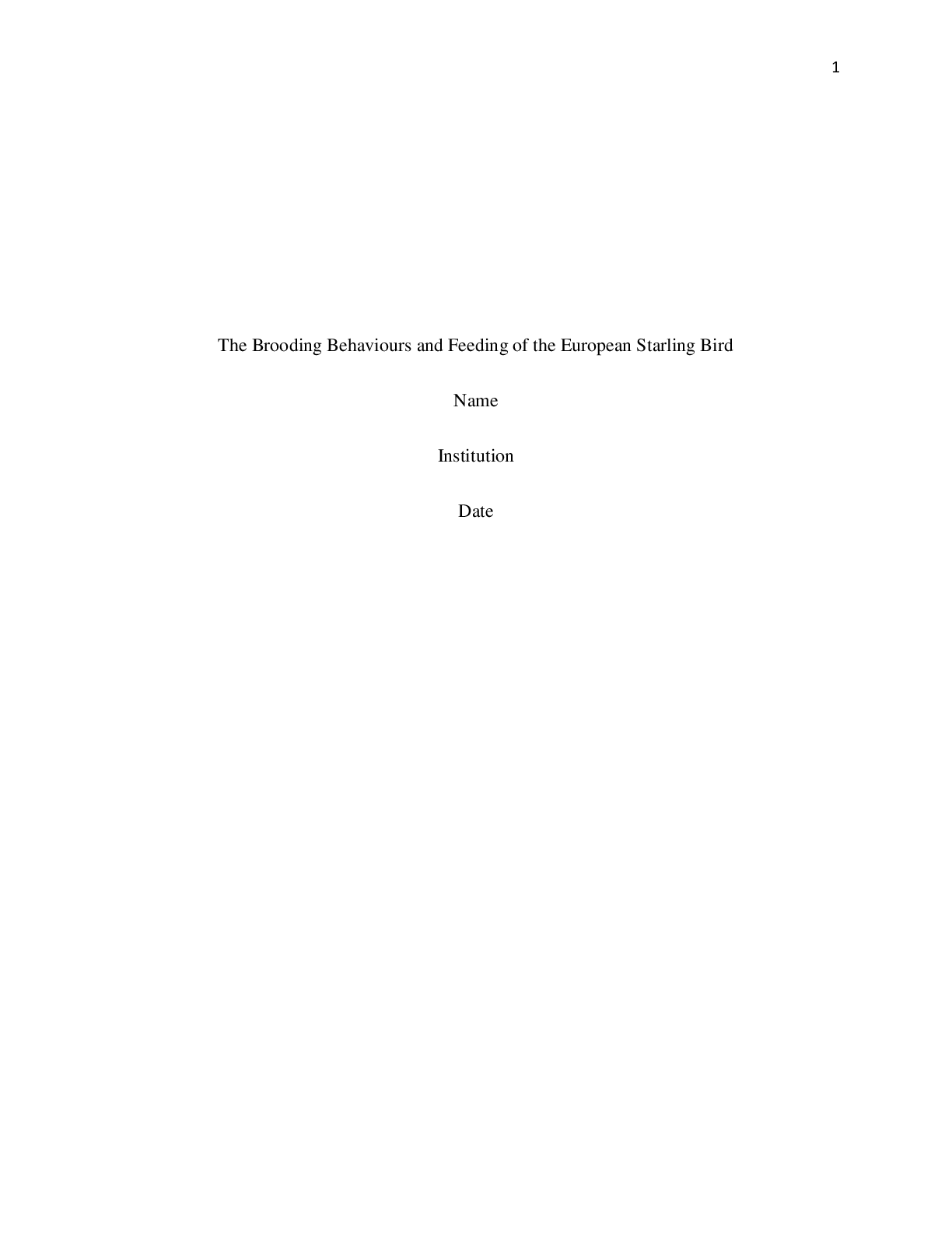 Preview image for The Brooding Behaviours and Feeding of the European Starling Bird